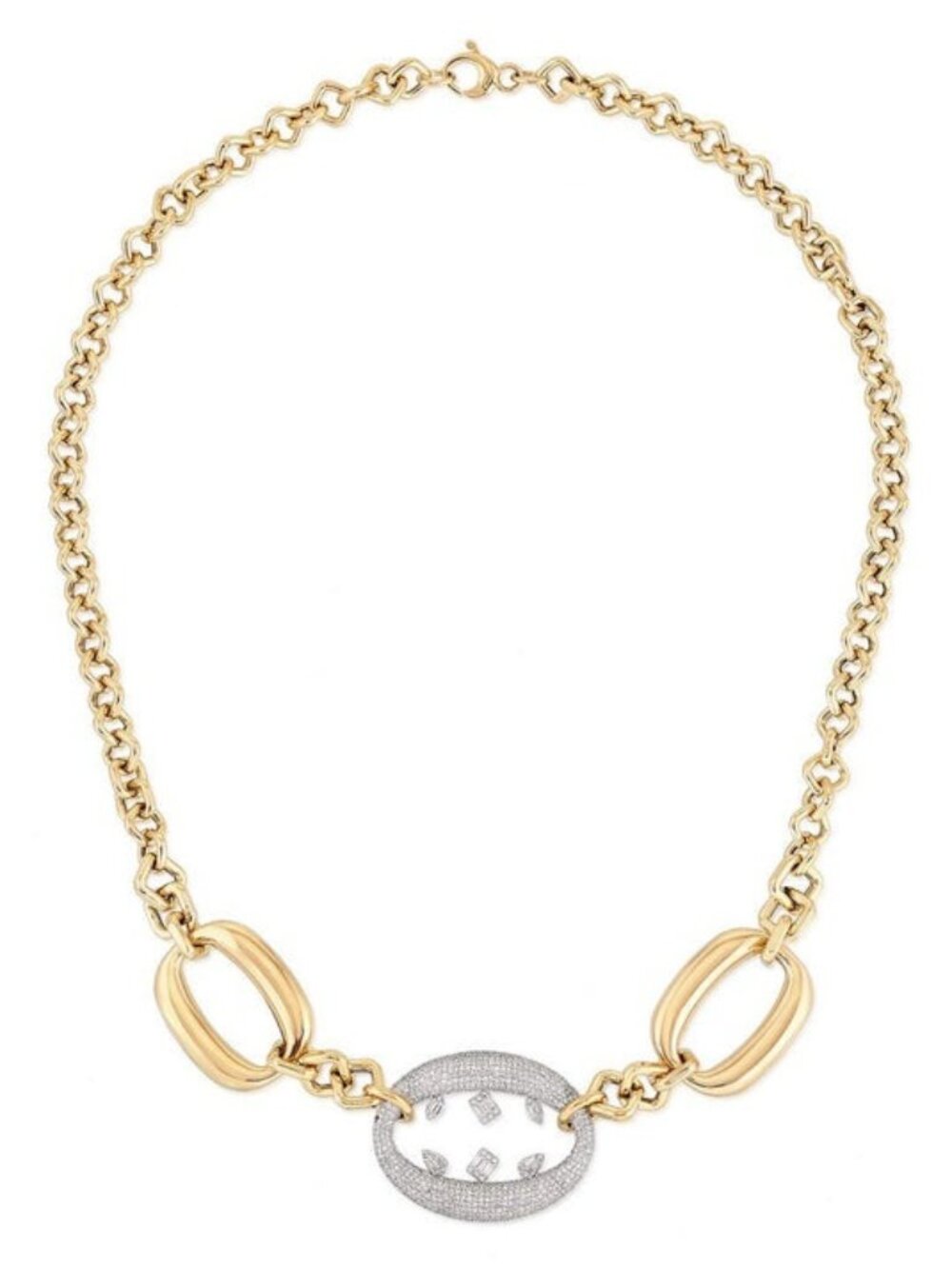 Baguette Diamond Vintage 14K (or 18k upon request) Yellow Gold Link Necklace